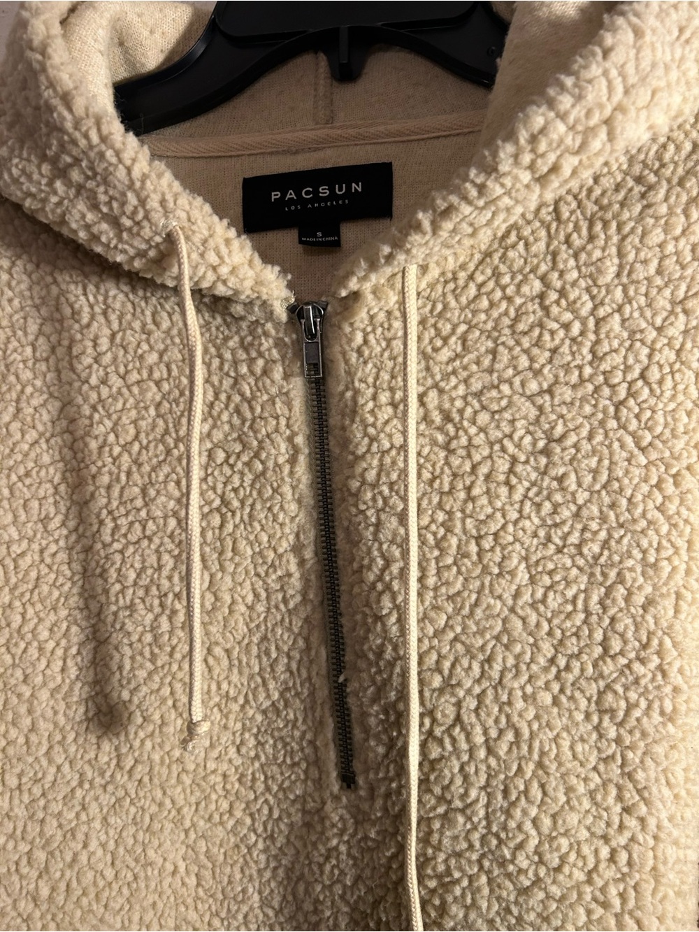 PacSun Cream Sherpa Half Zip Hoodie Small Teddy Fleece Pullover Sweatshirt Cozy